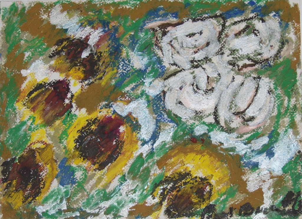 Sunflowers and White Roses